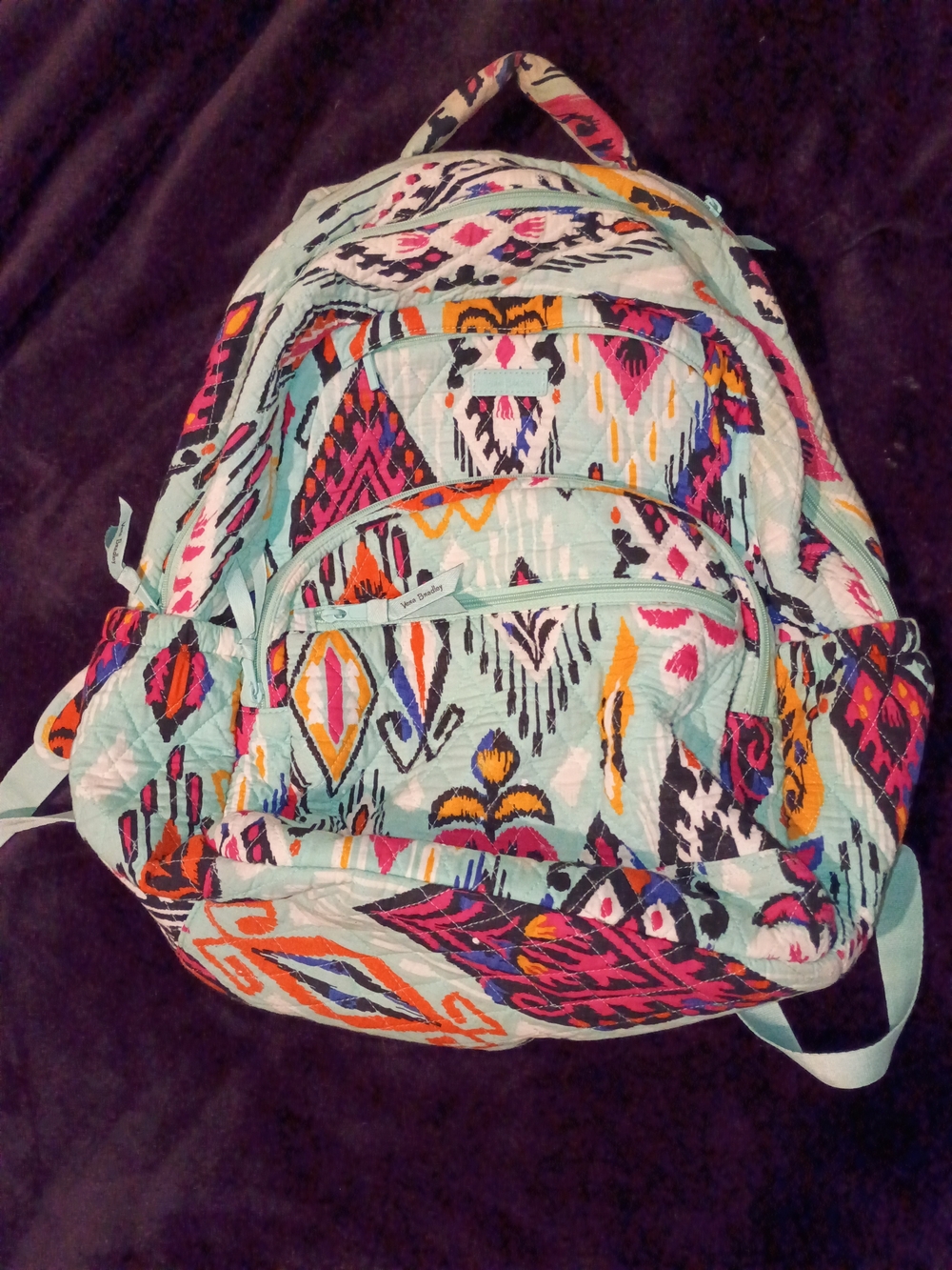 Vera Bradley Quilted Backpack in Mint Ikat Multicolor